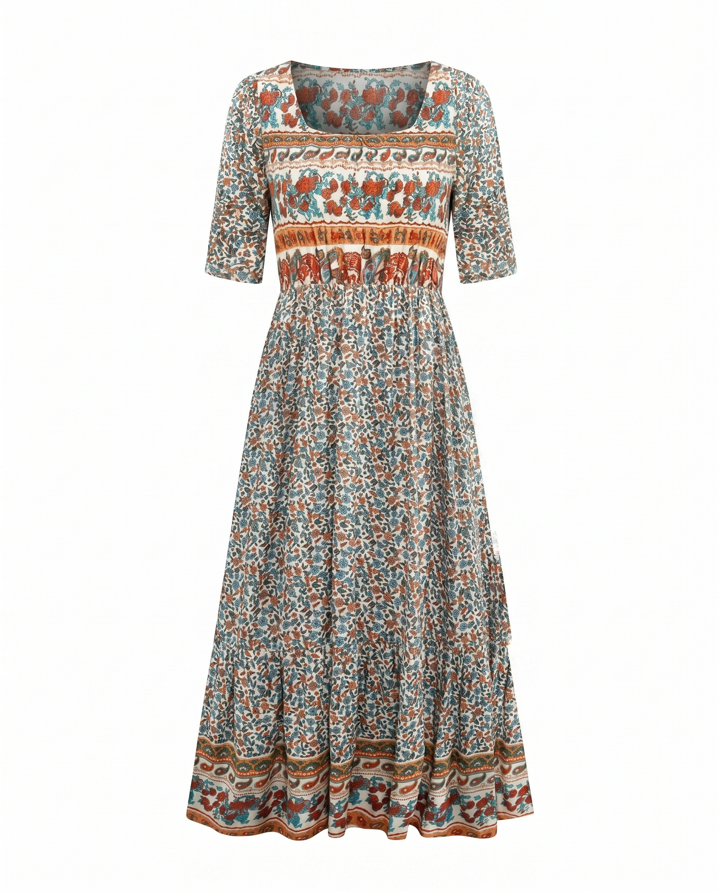 Joanna | Sukienka damska midi letnia w stylu boho z nadrukiem