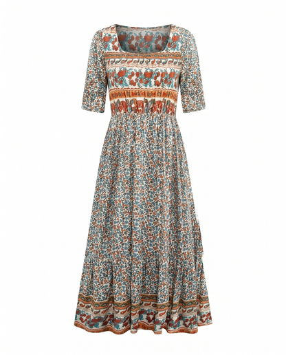 Joanna | Sukienka damska midi letnia w stylu boho z nadrukiem