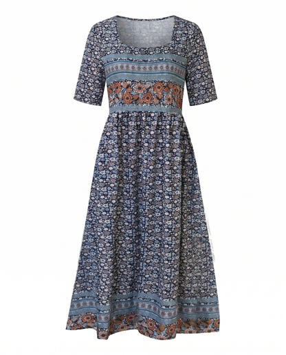 Joanna | Sukienka damska midi letnia w stylu boho z nadrukiem
