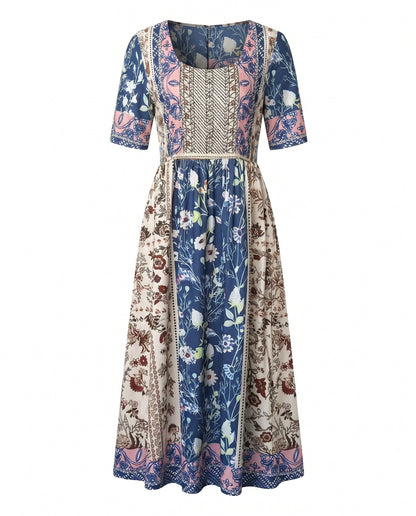 Joanna | Sukienka damska midi letnia w stylu boho z nadrukiem