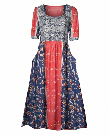 Joanna | Sukienka damska midi letnia w stylu boho z nadrukiem