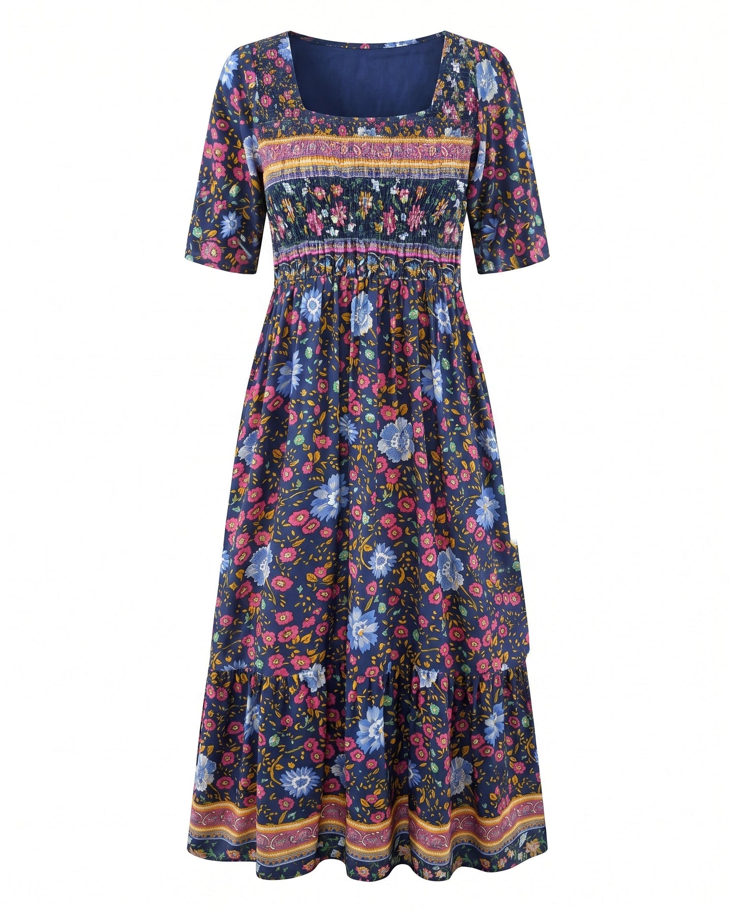 Joanna | Sukienka damska midi letnia w stylu boho z nadrukiem