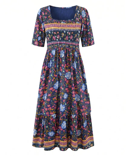 Joanna | Sukienka damska midi letnia w stylu boho z nadrukiem