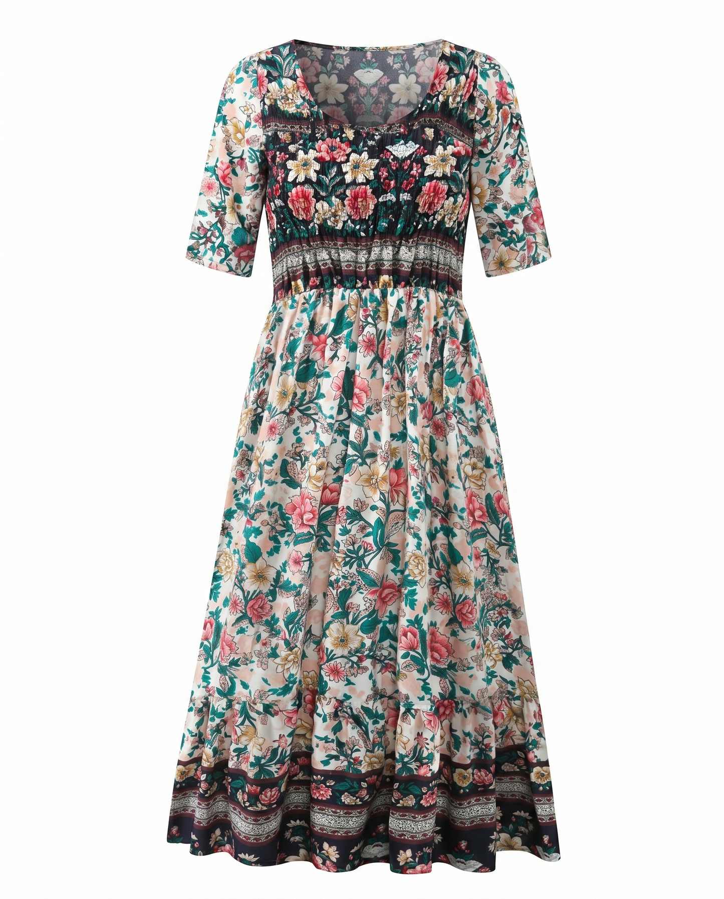 Joanna | Sukienka damska midi letnia w stylu boho z nadrukiem