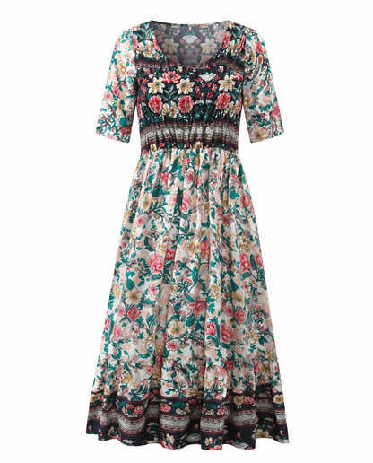 Joanna | Sukienka damska midi letnia w stylu boho z nadrukiem