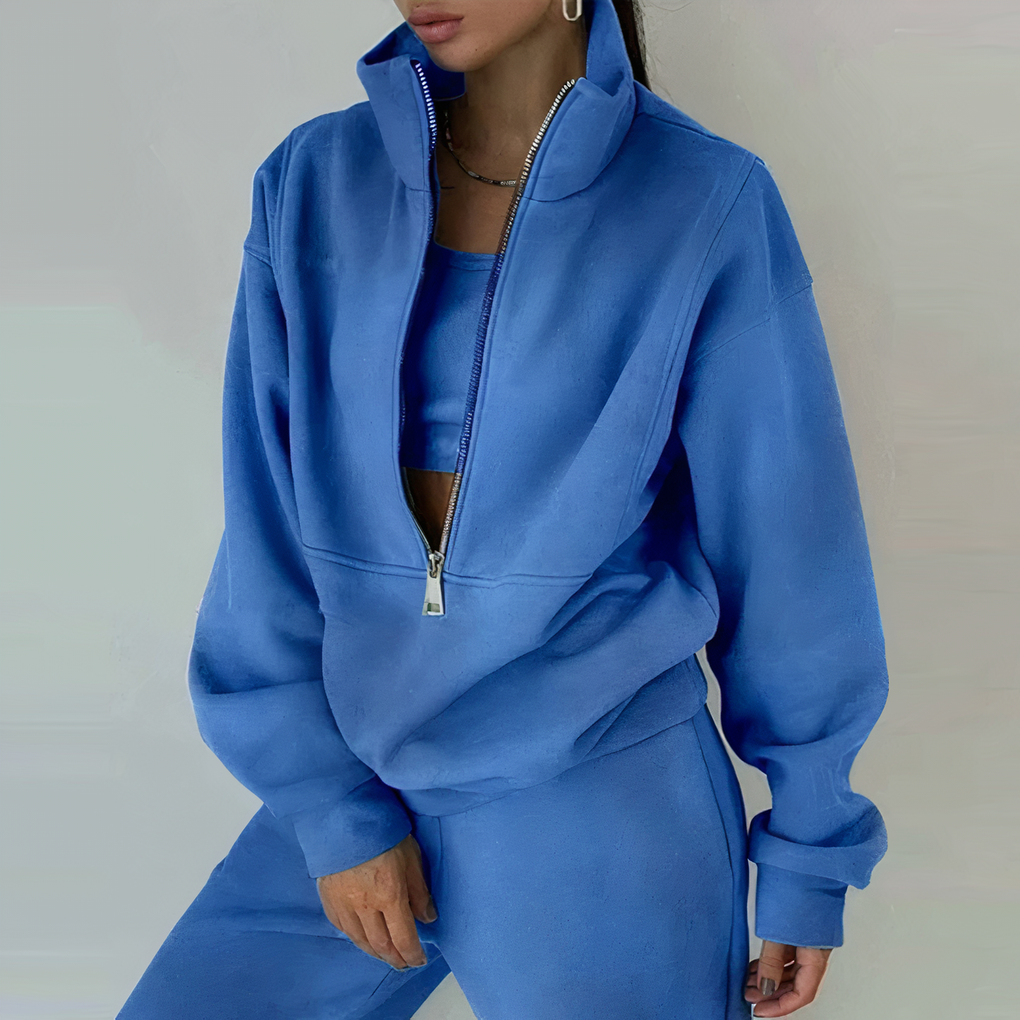Ewa | Dwuczęściowy dres z half-zip bluzą i joggerami damski