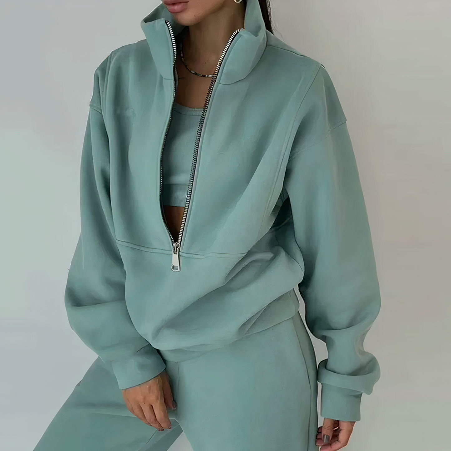 Ewa | Dwuczęściowy dres z half-zip bluzą i joggerami damski