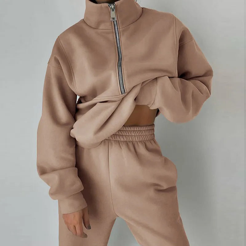 Ewa | Dwuczęściowy dres z half-zip bluzą i joggerami damski