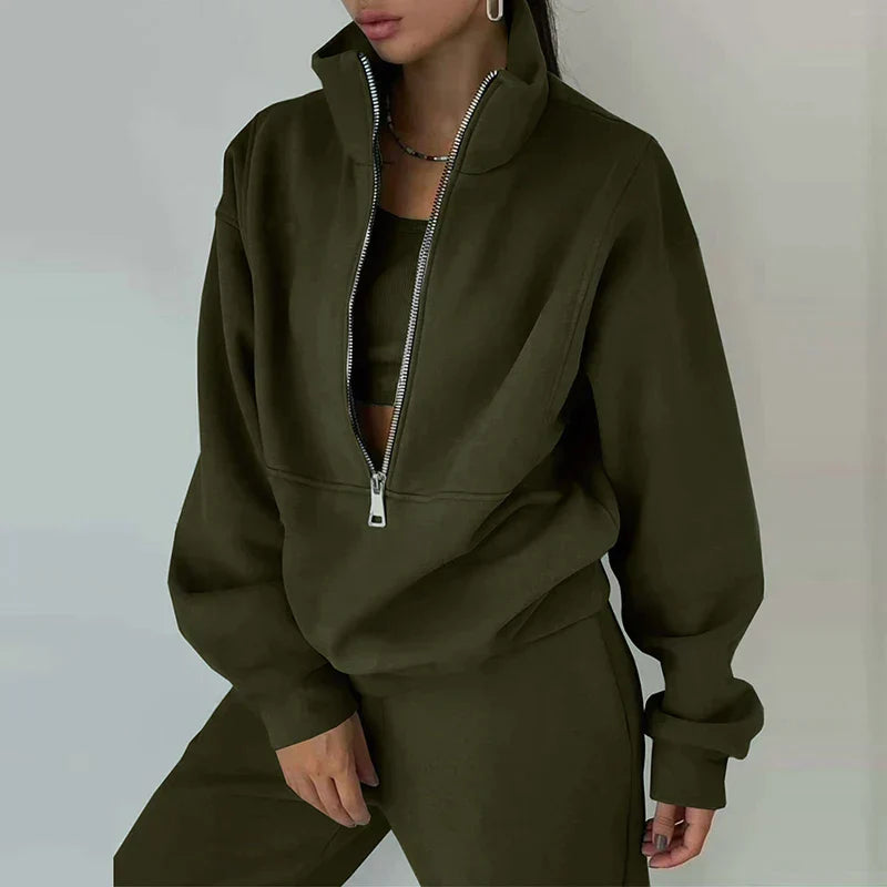 Ewa | Dwuczęściowy dres z half-zip bluzą i joggerami damski
